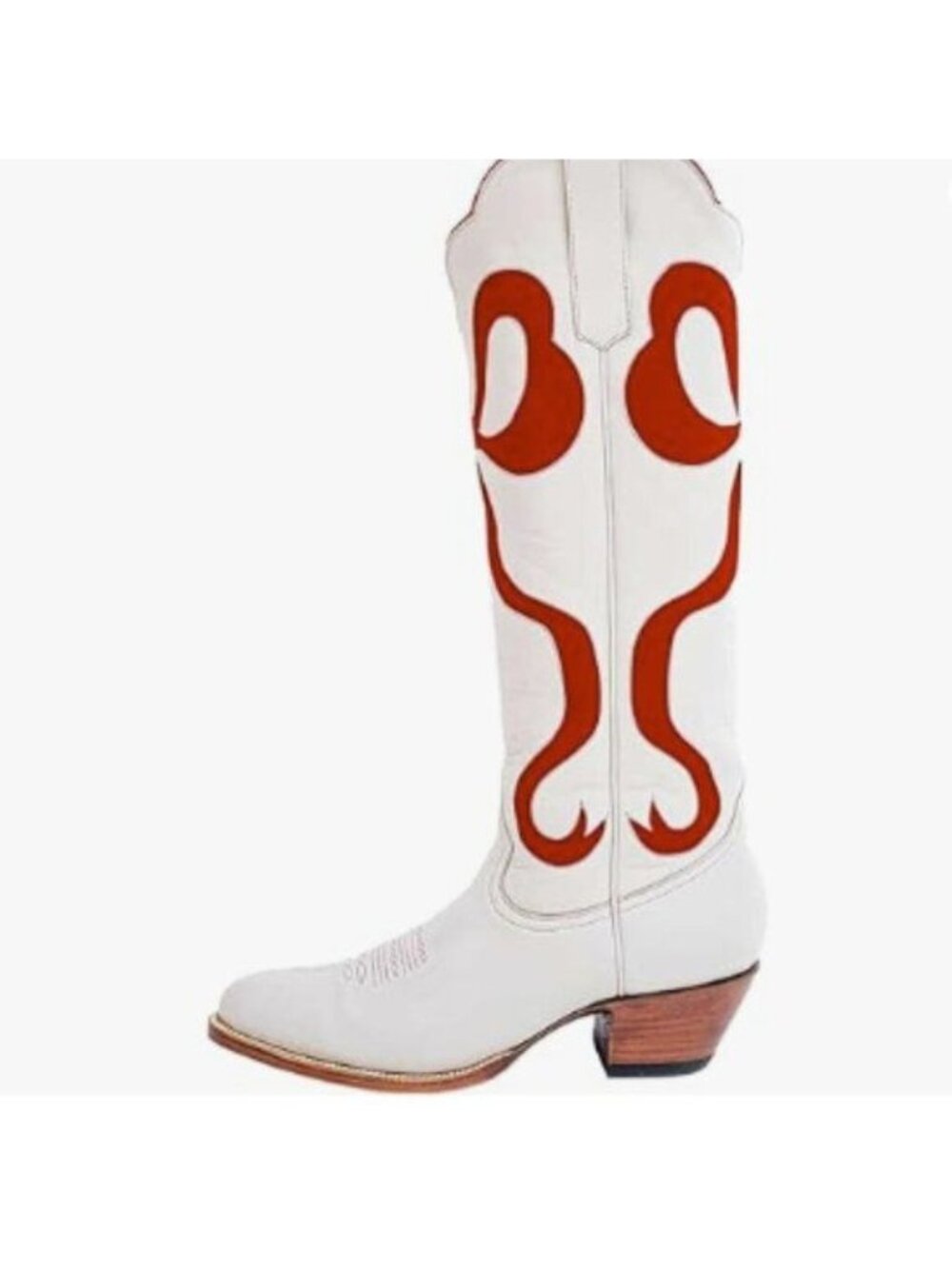 Women's Cowboy Boots With Colorful Bows Embroidered White Knee-High White  Red